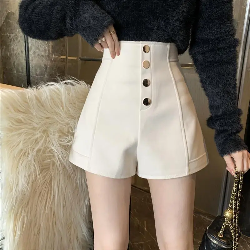 Spring Summer New High Waist Button Plus Size Shorts Solid All-match Youth A-line Casual Hot Pants Fashion Y2K Women Clothing