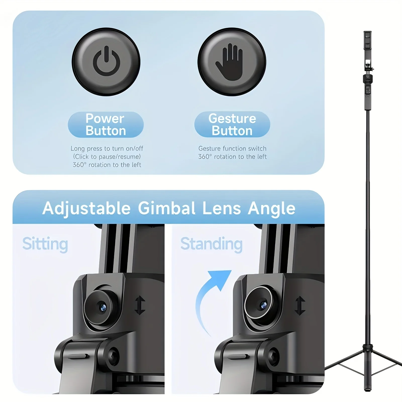 C17 Auto Face Tracking Tripod 1.63m Extendable Auto Face Tracking Selfie Stick Tripod for Video Vlog Live Stream