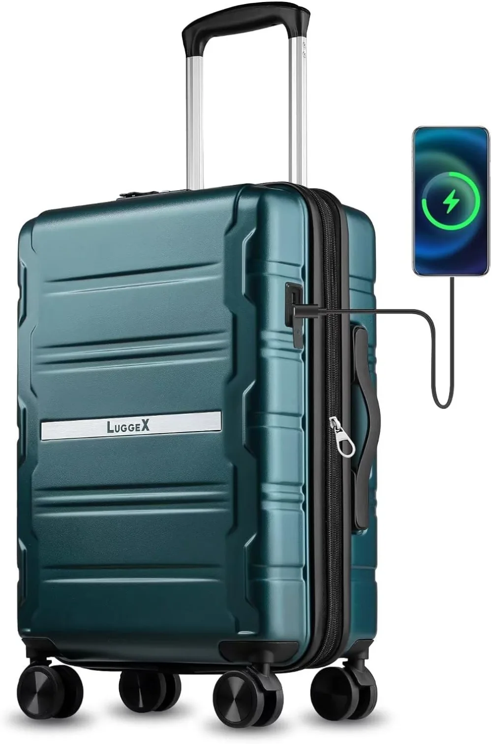 

LUGGEX Carry On Luggage 22x14x9 Airline Approved, Polycarbonate Expandable Hard Shell Suitcase with USB Port (Teal, 20 Inch, 37L