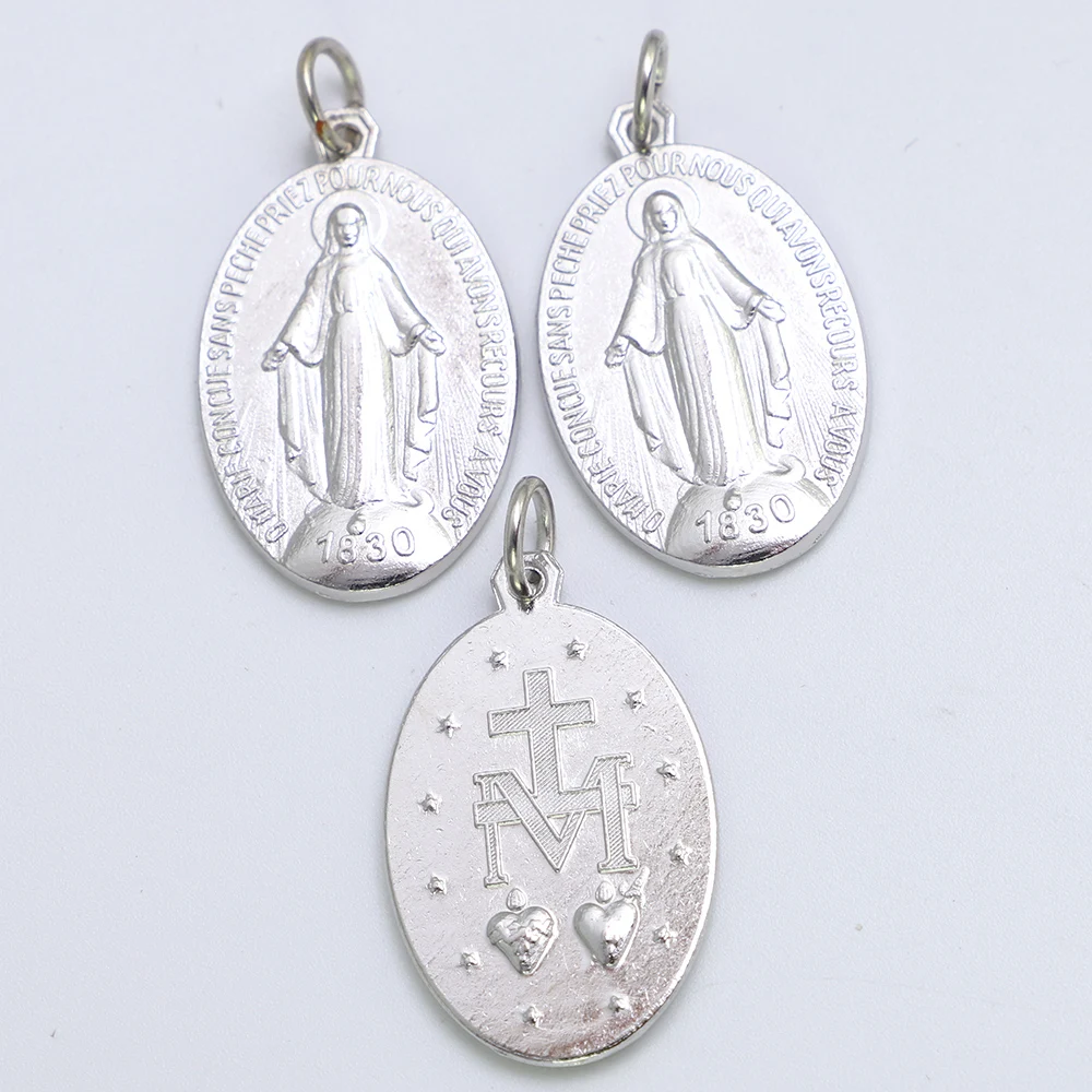 50pcs of Alloy Vintage Miraculous Medal Blessed Mary Pendant with Split Ring 3
