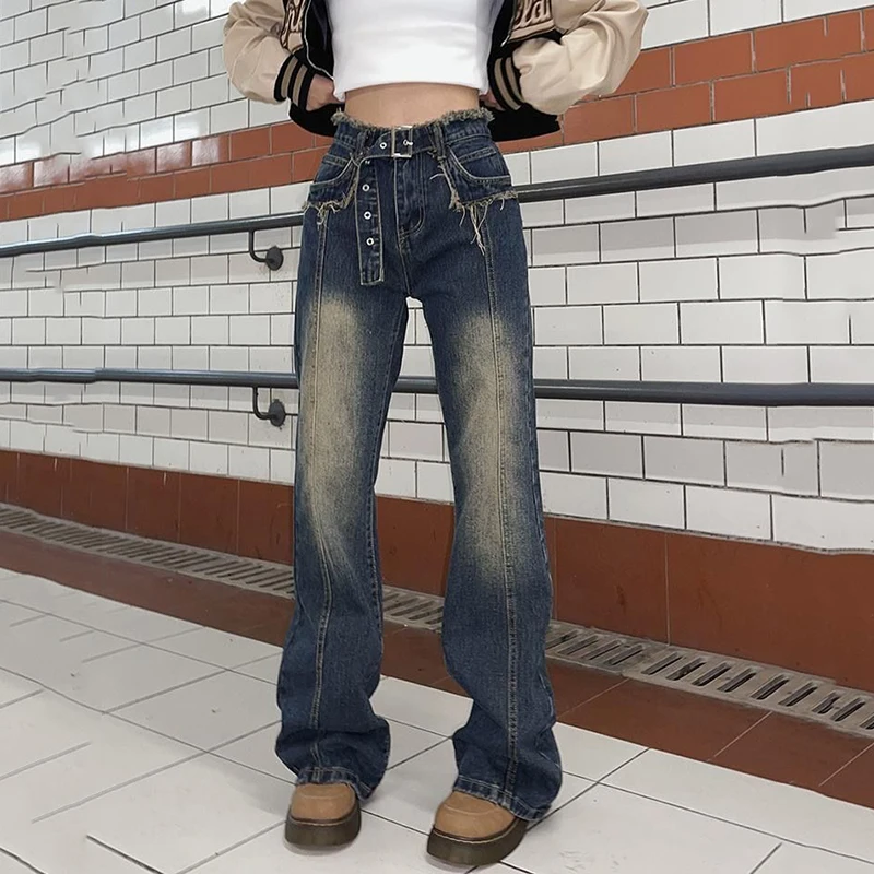 

Rimocy Women's High Waist Baggy Jeans 90S Loose Straight Leg Denim Trousers Woman Vintage Streetwear Distressed Pants Female