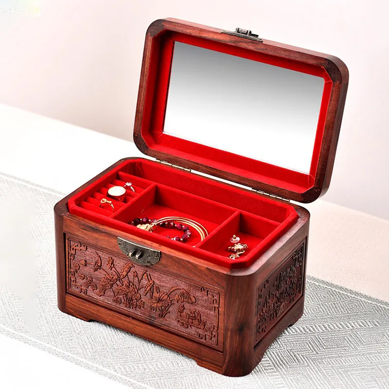 Wood Jewelry Box Small Ring Necklace Earrings Jewelry Boxes Organizer Portable Bangles Separators Display Accessories Storage