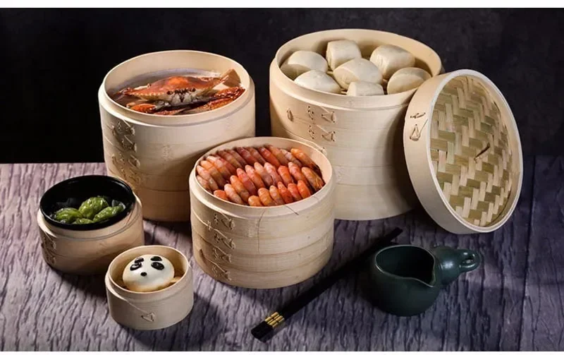 Description Picture 4 of itemKitchen Cooking Bamboo Steamer for Fish Rice Vegetable Snack Basket Set Kitchen Cooking Tools Dumpling Steamer machine 13.5-30cm