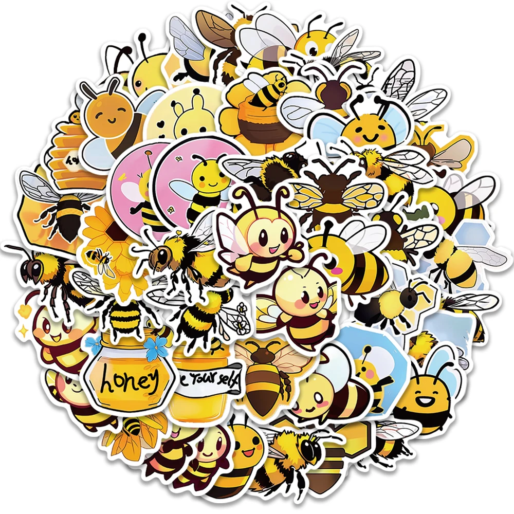 

10/25/50pcs Cartoon Cute Bees Stickers DIY Laptop Guitar Phone Bottle Bike Gift Decal Kids Toys