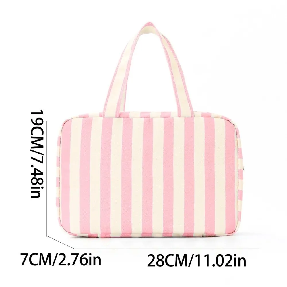 Portable Hanging Travel Toiletry Bag 4-Fold with Hook Makeup Bag Large Capacity Striped Cosmetic Bag Travel 6