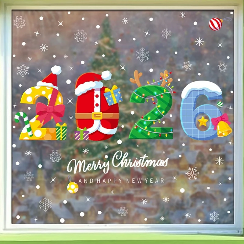 4 Sheets 20x30cm Christmas Window Stickers Set Santa Snowman Static Cling PVC Decals for Glass & Wall Decor (2026 Collection)
