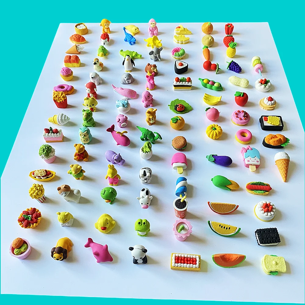 100/Pcs Creative Cute Animal Eraser Individual Package Detachable Eraser Student Prize Stationery