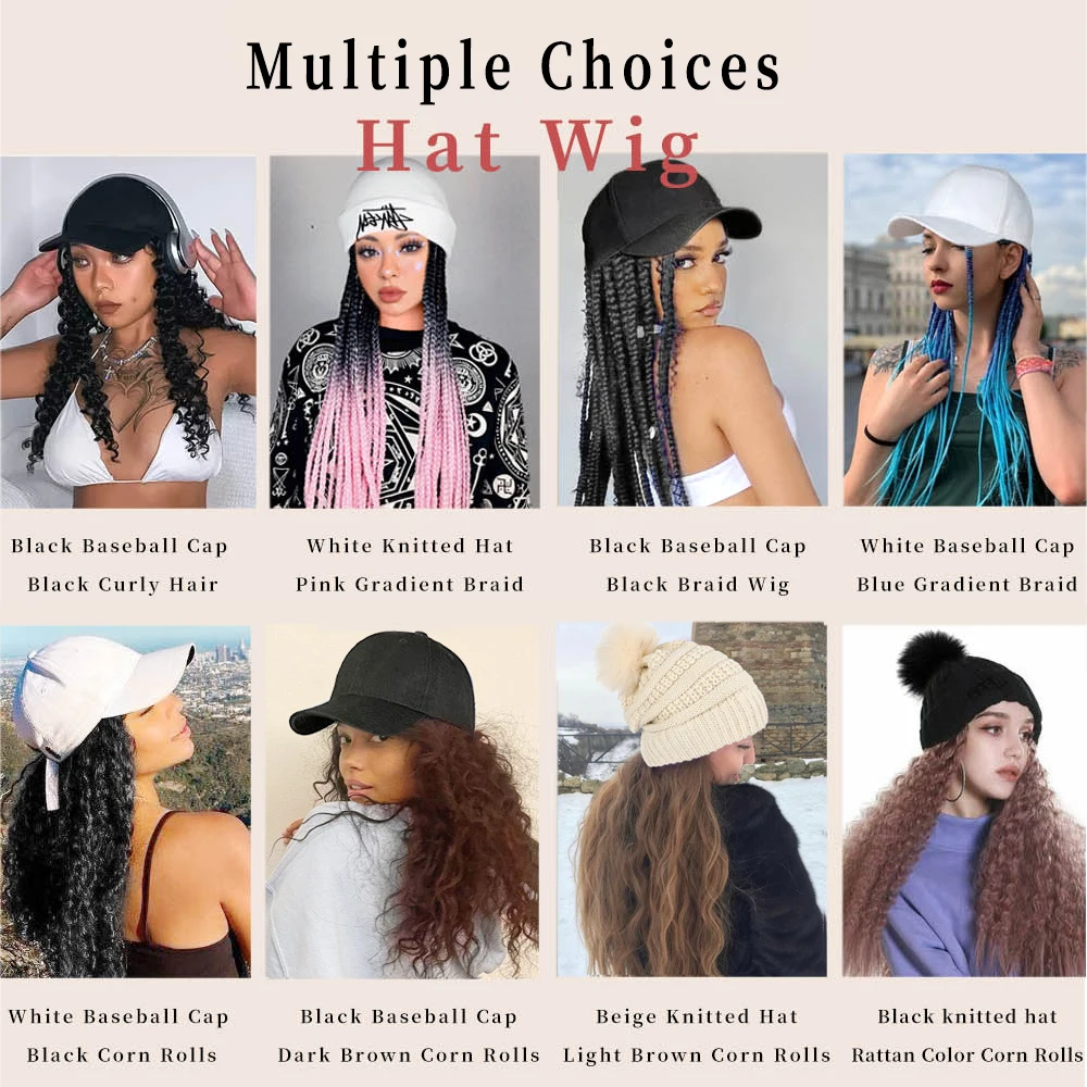 22Inch Synthetic Baseball Cap Wig Braided Hair Fashion Natural New Men And Women Universal Braid Wig Cap