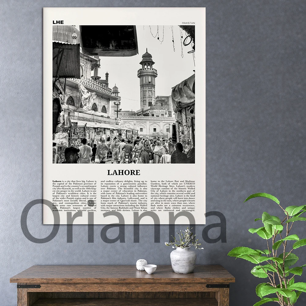 

Lahore Print Black and White Bazaar,Lahore Wall Art Poster,Wall Decor,Pakistan,لاہور لہور,Punjab City Canvas Painting Home Decor