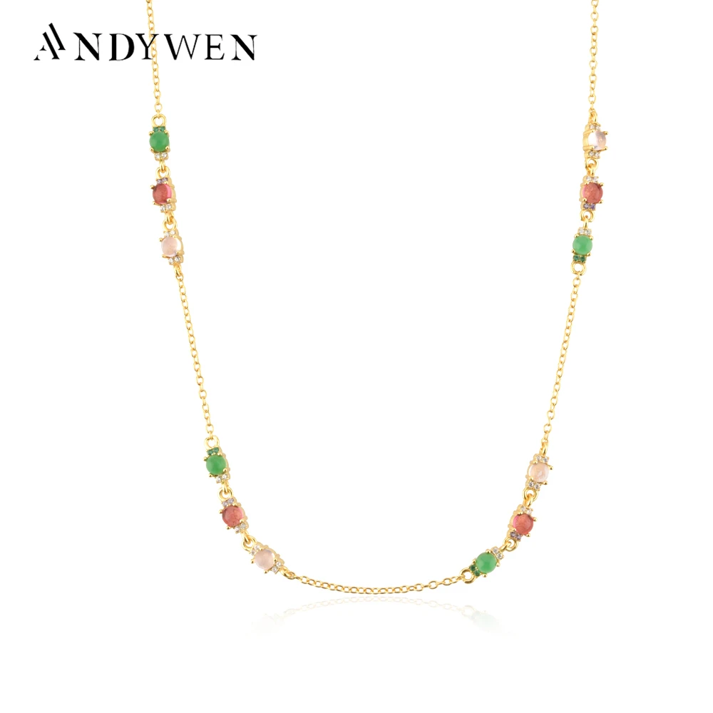 Andywen Argento Sterling 925 Oro Lofoten Isola Verde Arcobaleno Cz Zircone Fascino Girocollo Collana Donna Regalo Gioielleria Raffinata