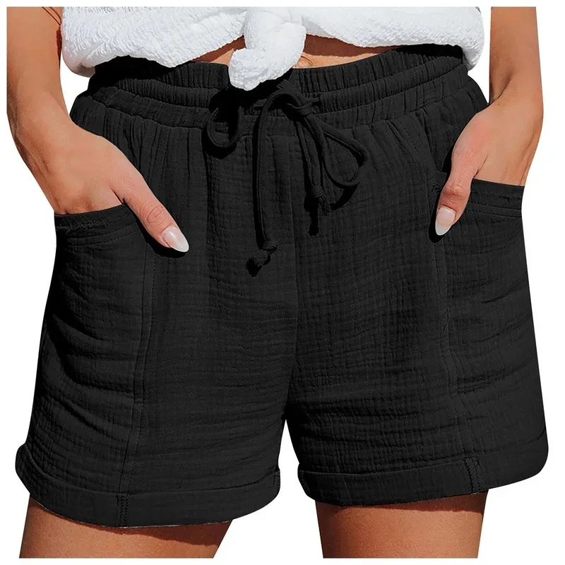 Women Loose High Street Lace Up Solid Casual Shorts 2024 New Summer High-waisted Female Fresh Wide-leg Pleated Shorts Streetwear