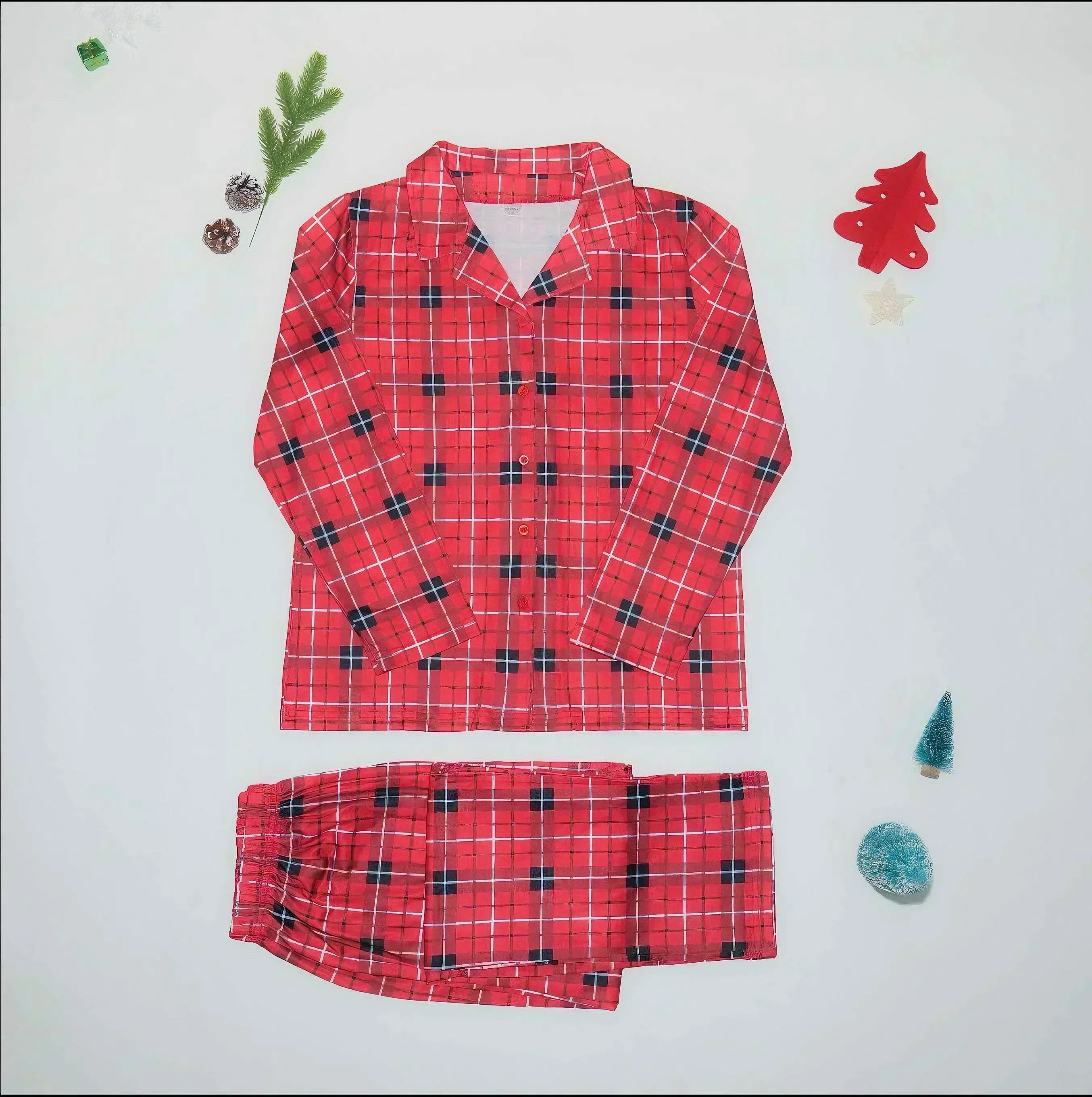 Christmas Family Matching Pajamas Set Plaid Print Mom Dad Kids Romper Boys Girls Clothes Warm Soft Pyjama