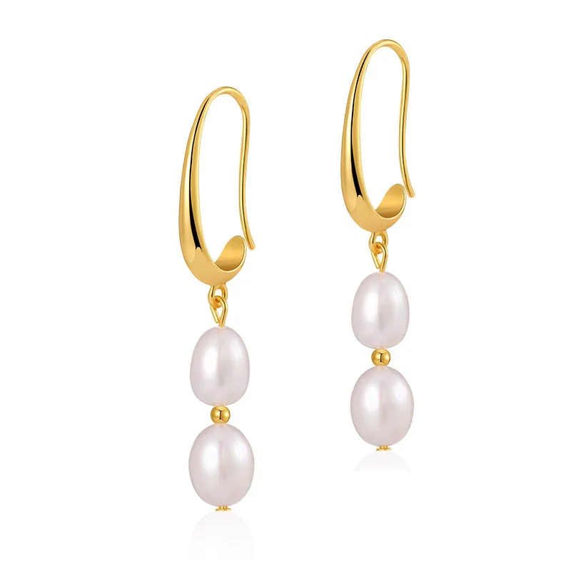 

Natural Pearl Hoop Earrings Charm Metal Texture Geometric Fashion Waterproof 18 K Metal Fashion Classic Pendientes Jewelry Gift