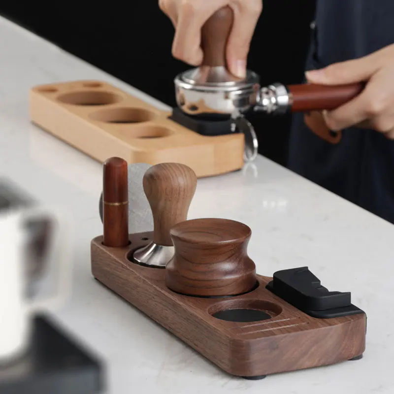 

Walnut Wood Coffee Tamper Station Coffee Storage 51/53/58mm Barista Coffee Accessories Filter Stand Pine Wooden Filling Base