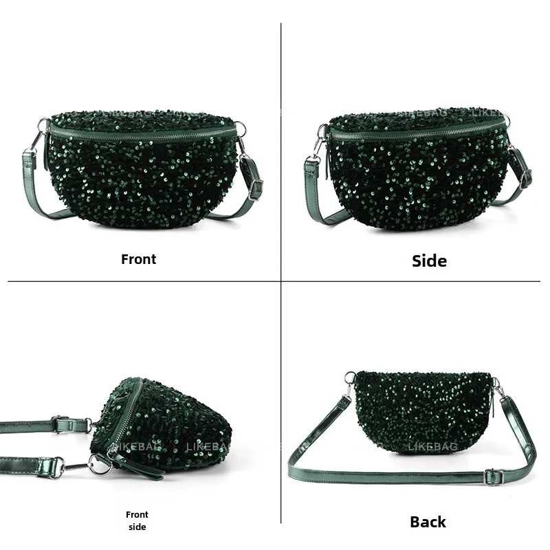 Borsa a tracolla, marsupio, stile serale alla moda, borsa con paillettes, versatile, borsa a tracolla di grande capacità per le donne_voghion.com
