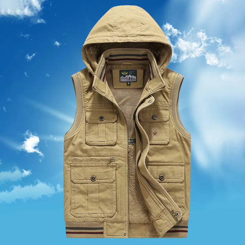 Sleeveless Jacket Men's Winter Jackets Free Shipping Multi-pocket Vest Work MAN Waistcoat Fishing Clothing Hunting Pockets Male