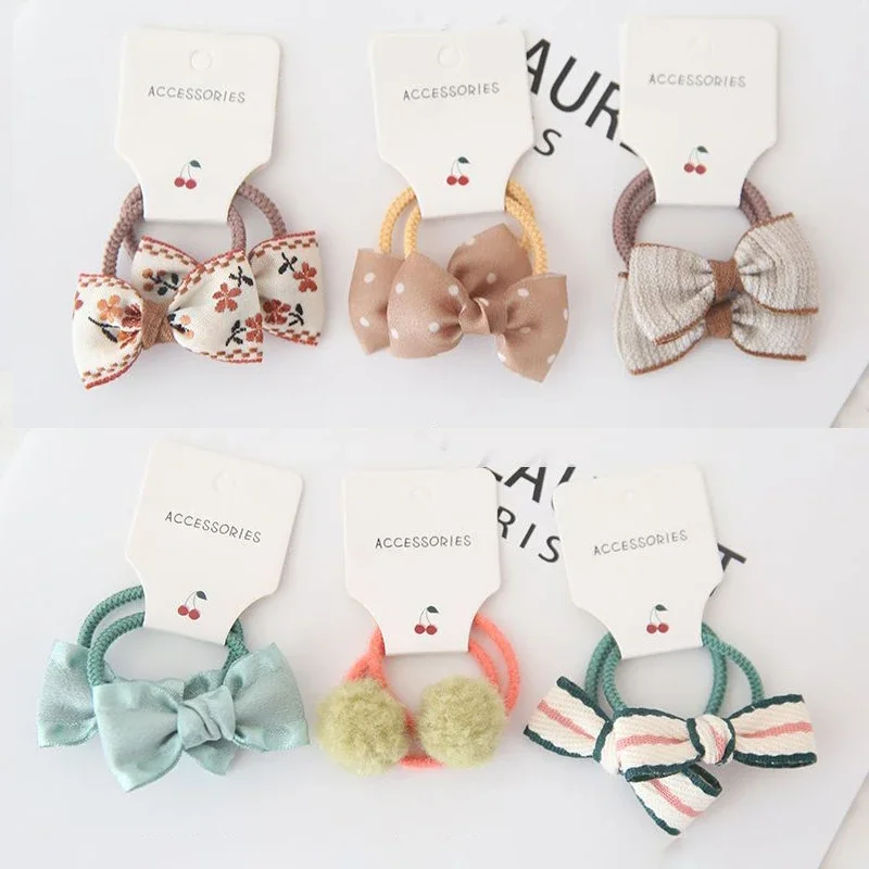 2Pcs/set Baby Elastic Hair Rubber Bow Ball Rope Children Bands for Kids Girls Headband Tie Ring Headwear Scrunchie Accessories