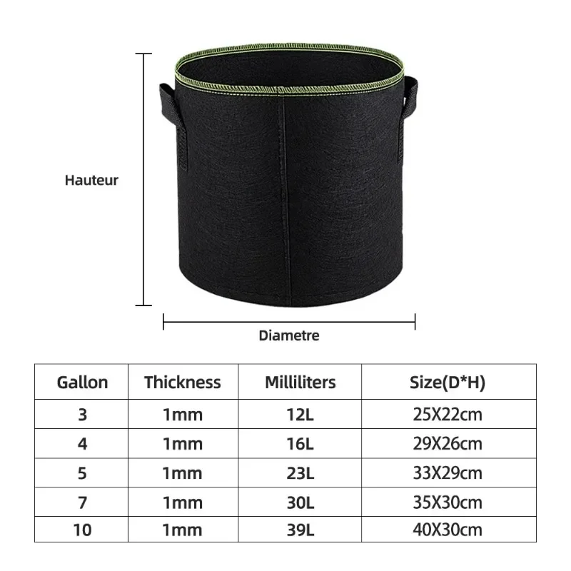Felt Grow Bags 5Pcs 3/4/5/7/10 Gallon Gardening Fabric Grow Pot Vegetable Strawberry Growing Planter Garden Potato Planting Pots