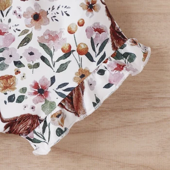 0-18M Infant Baby Girl 3Pcs Off Shoulder Romper Tops Bull Print Short Pants Head Band Summer Clothing 6
