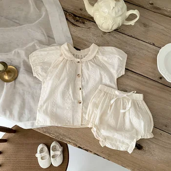 2PCS Embroidered Shirt & Bloomer Shorts Set for Newborns 1