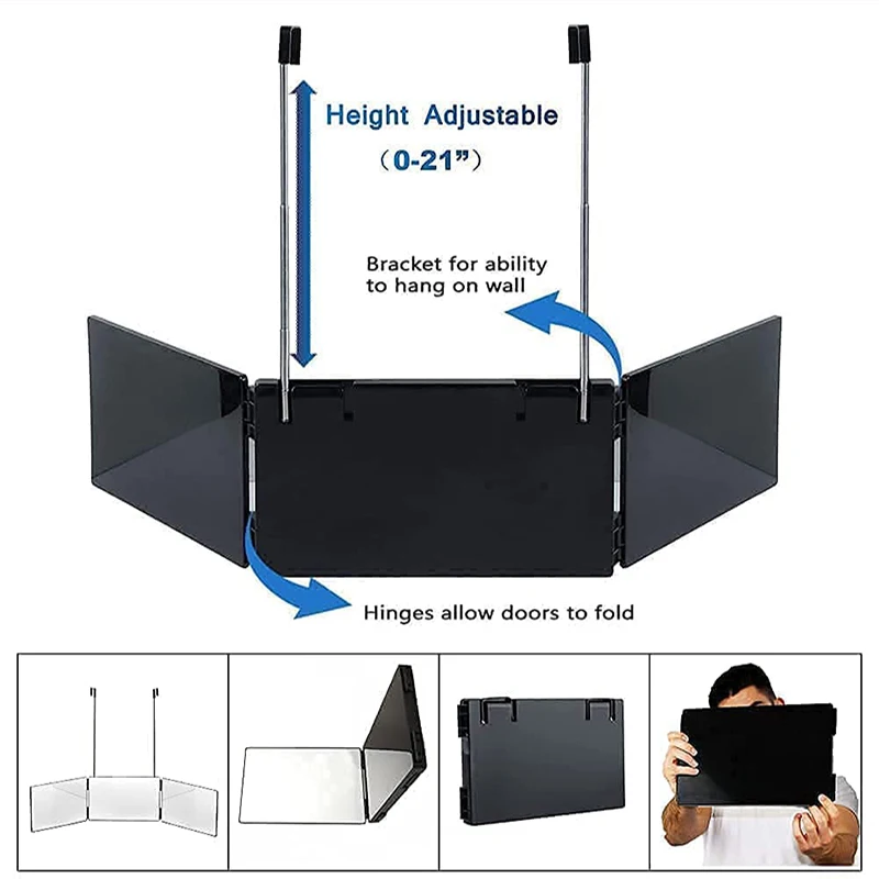 Specchio 360 Gradi Per Taglio Capelli - Specchio Tre Vie Con Ganci Regolabili - Portatile Per Casa E Viaggi - Foto 9