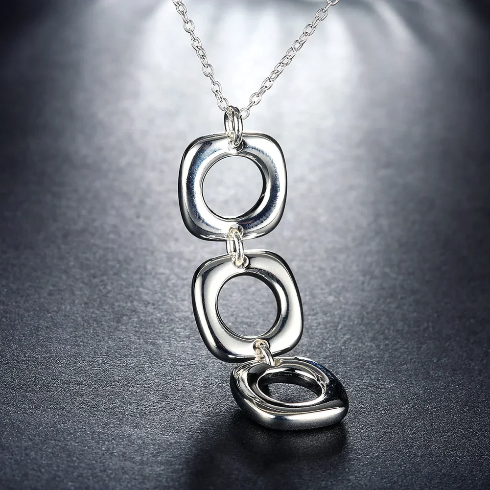 45cm 925 Sterling Silver Necklace for Women three square Pendant 18 inches Christmas gifts Fashion party Jewelry