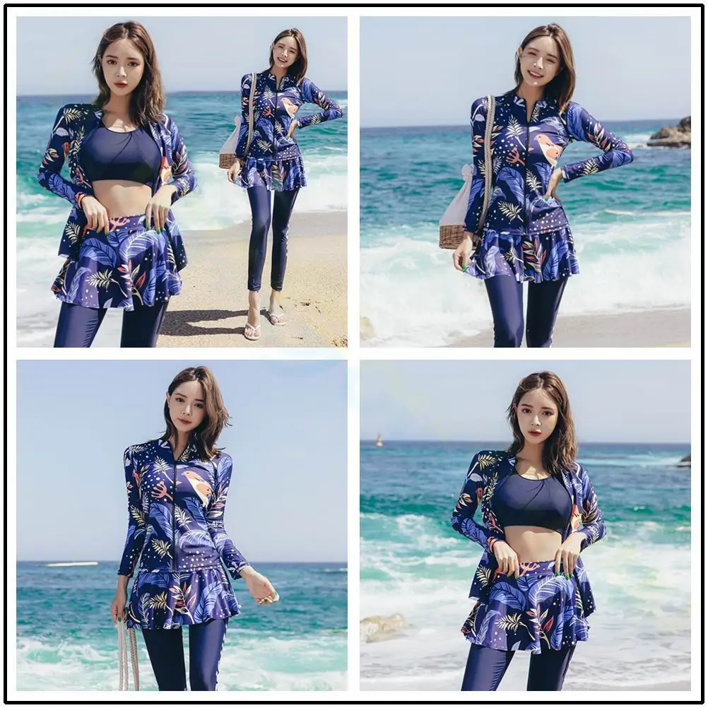 Swimsuit Jellyfish suit Floral Print Surfing Suit Long Sleeves Lady Swimwear Female Bodysuit Beachwear Bathing Suit
