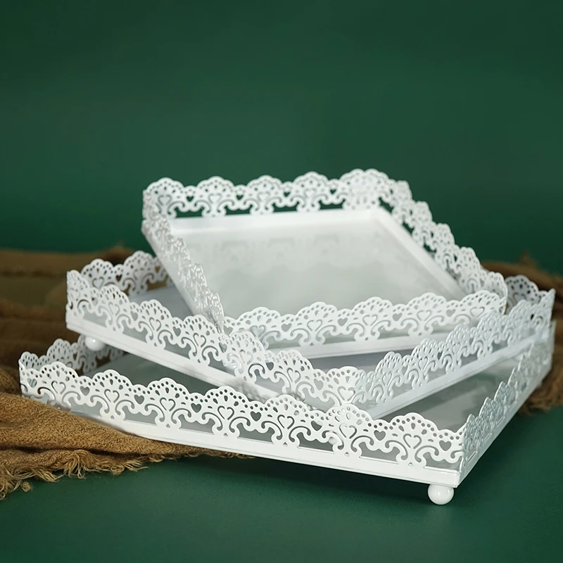 European square white storage trays metal food tray decorative tray