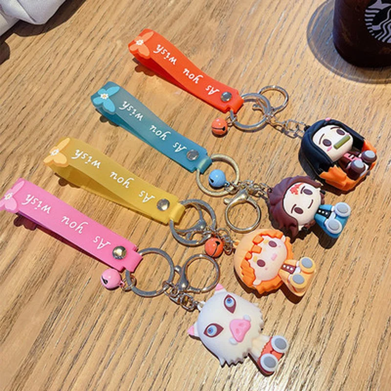Cartoon Anime Figure Pendant Kamado Tanjirou Nezuko Agatsuma Zenitsu Key Chain Women Dackpack Car Pendant Key Ring