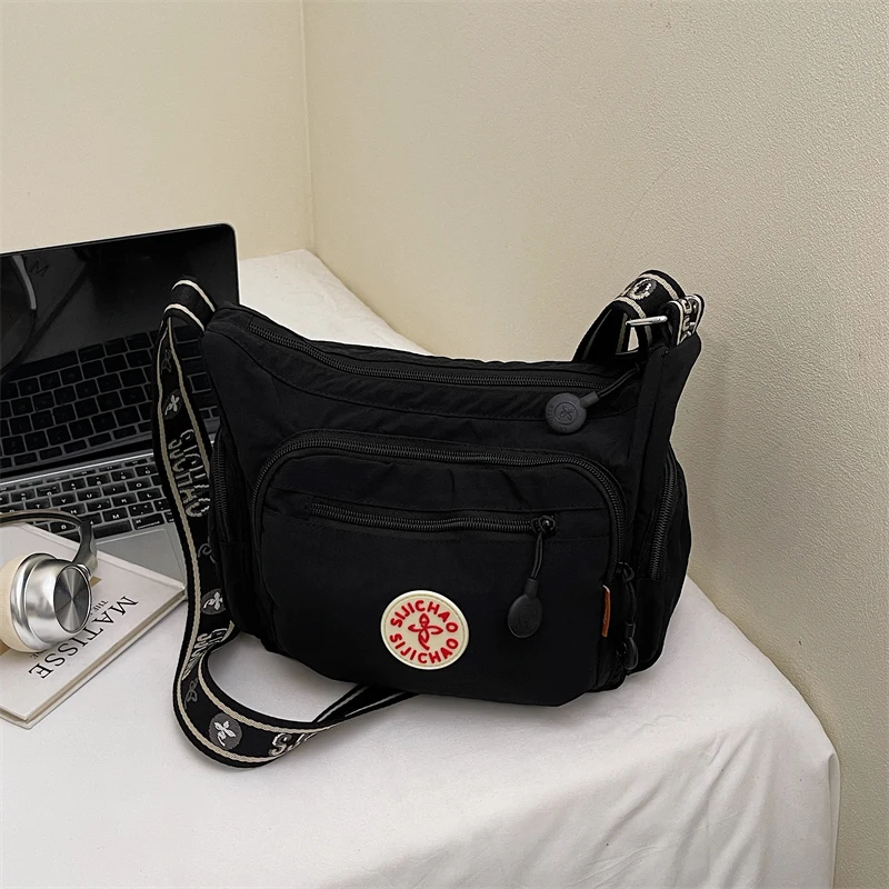 Leichte Umhängetasche für Damen aus gewaschenem Stoff mit mehreren Taschen, vielseitige lässige Umhängetasche – Detail 12