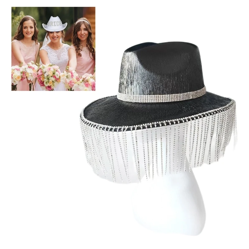 

Breathable Cowboy Hat Woman Men Prom Party Cowboy Hat with Tassels M6CD