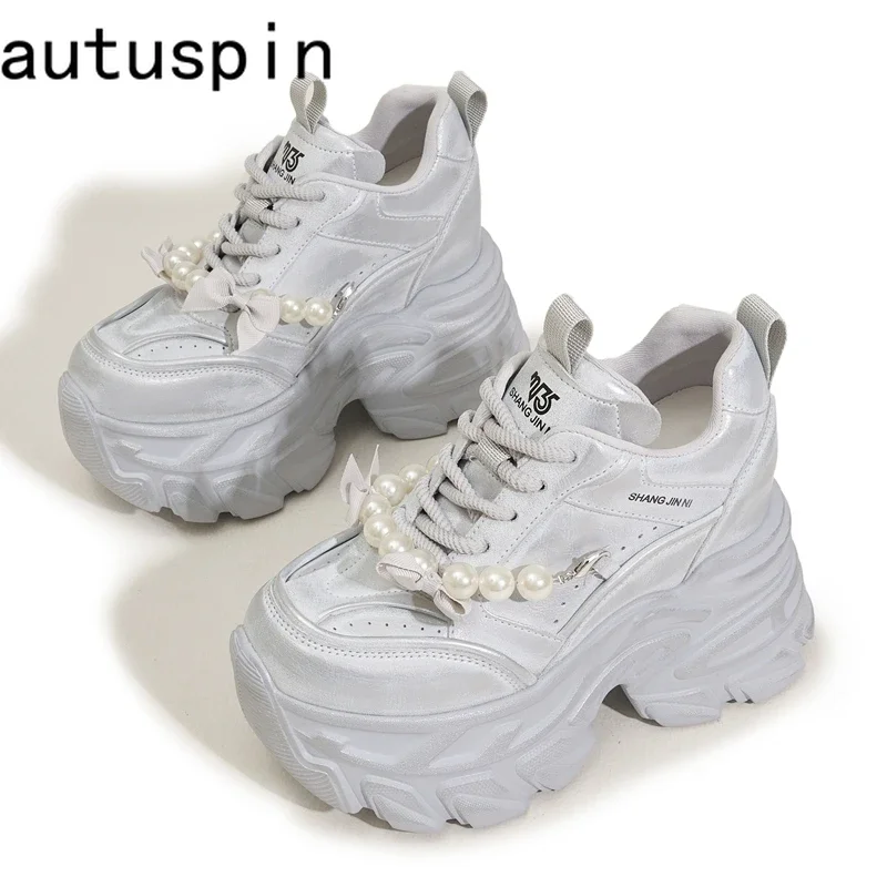 AUTUSPIN High Platform Chunky Shoes 2025 Women Fashion Beads Chains Decoration Sneakers Korean Style Female Vulcanized Shoes 41 AUTUSPIN High Platform Chunky Shoes 2025 Women Fashion Beads Chains Decoration Sneakers Korean Style Female Vulcanized Shoes