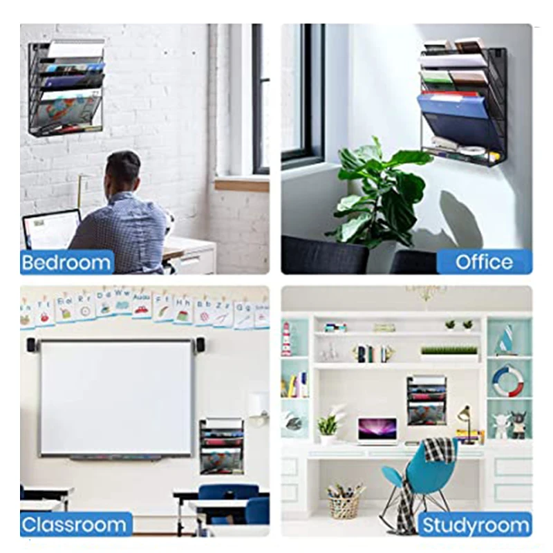 5-layer Vertical Metal Storage Rack Basket Wall Hanging Storage Magazine Newspaper Storage Rack Wall Decoration Rack