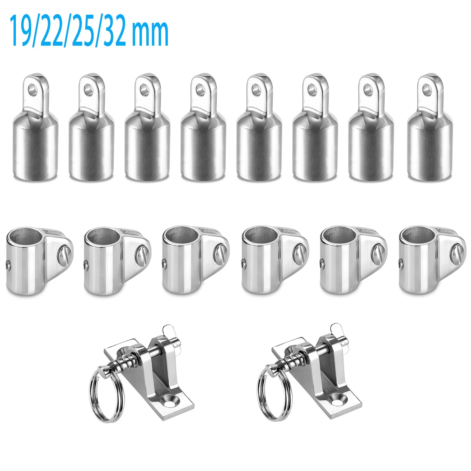 Bimini Top Fitting Hardware Set Fits 19/22/25/32 MM OD Round Tube, Boat Jaw Slide, Cap Eye End, Deck Hinge(16 PCS)