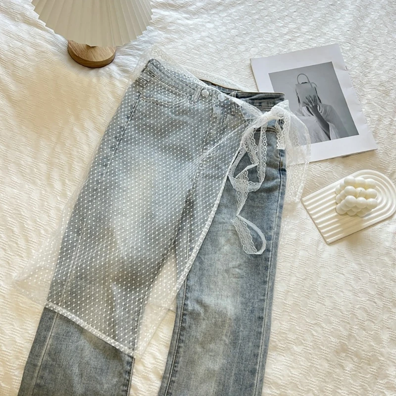 

Unique Lace Layer Sheer Skirt with Tie Up Girl Stack Skirt Street Wear for Women