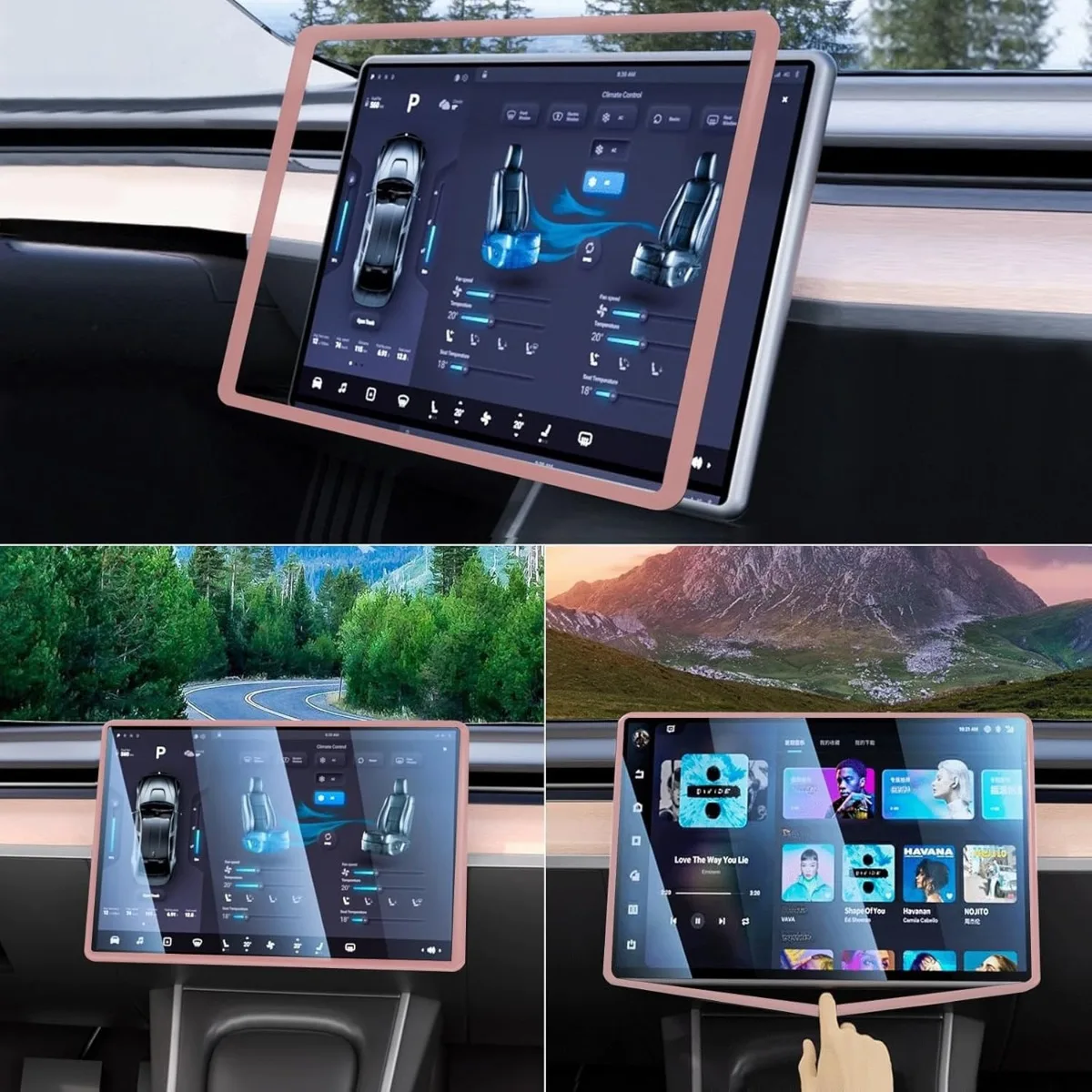Protector Trim Frame Screen Edge Frame Rearview Mirror Cover 2PCS for Tesla Model 3 Y-Highland Car Interior Accessories
