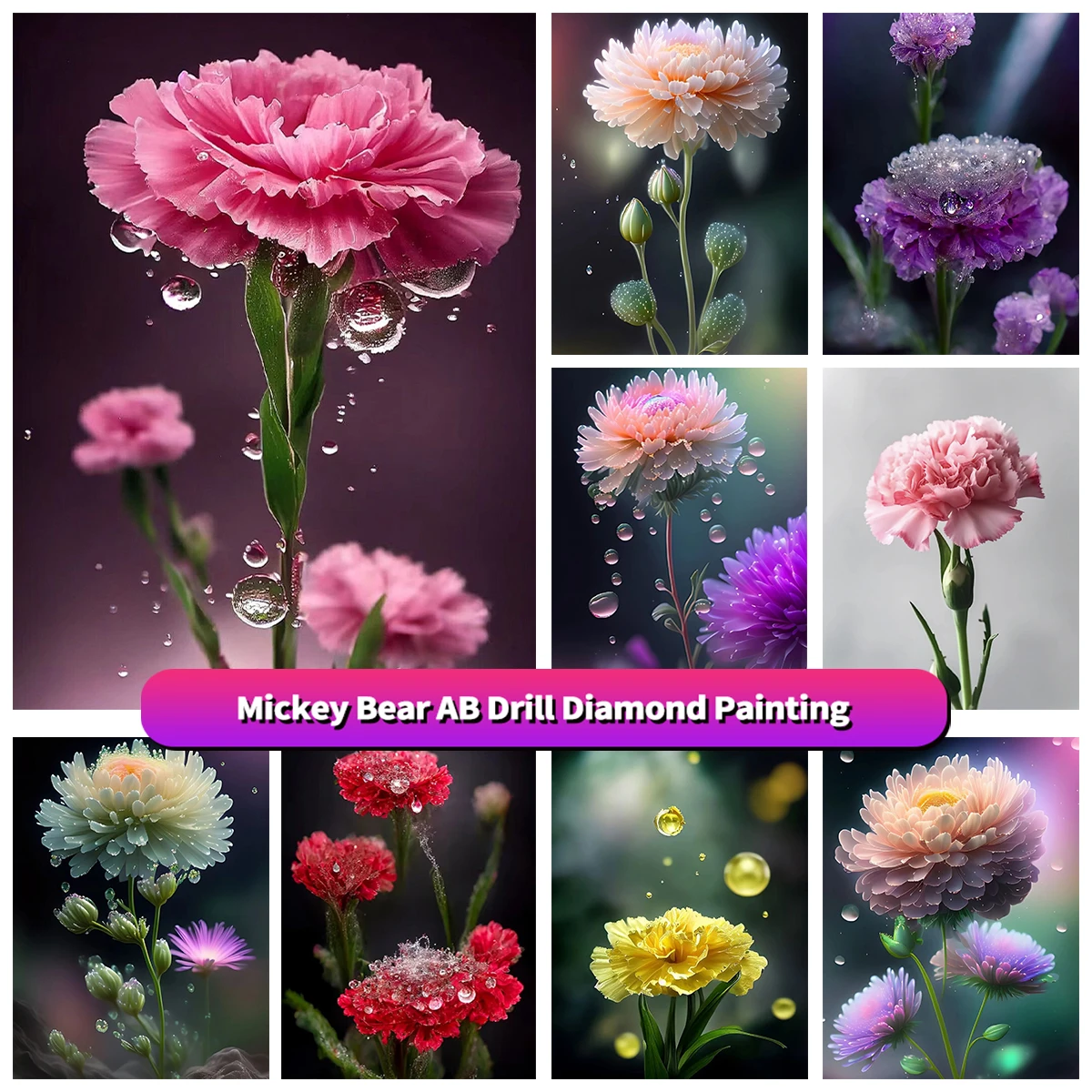 

Flowers Carnation 5D Diamond Painting National Flower Of Spain Mosaic Cross Stitch Full Drill Gift Crystal Embroidery Home Decor