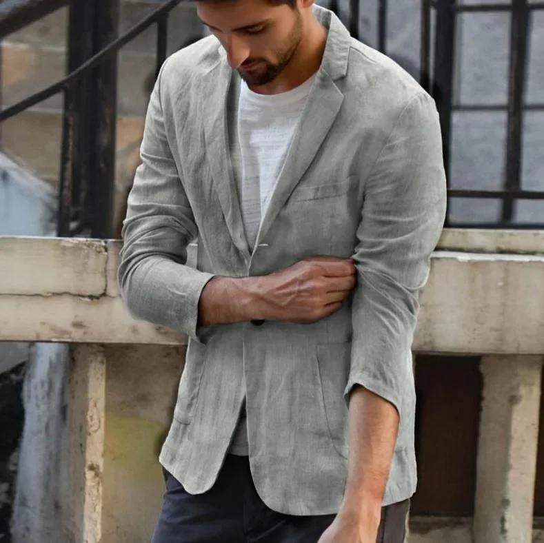 2023 Men's Suit Autumn Cotton Linen Loose Solid Color Thin Regular Casual Suit Coat