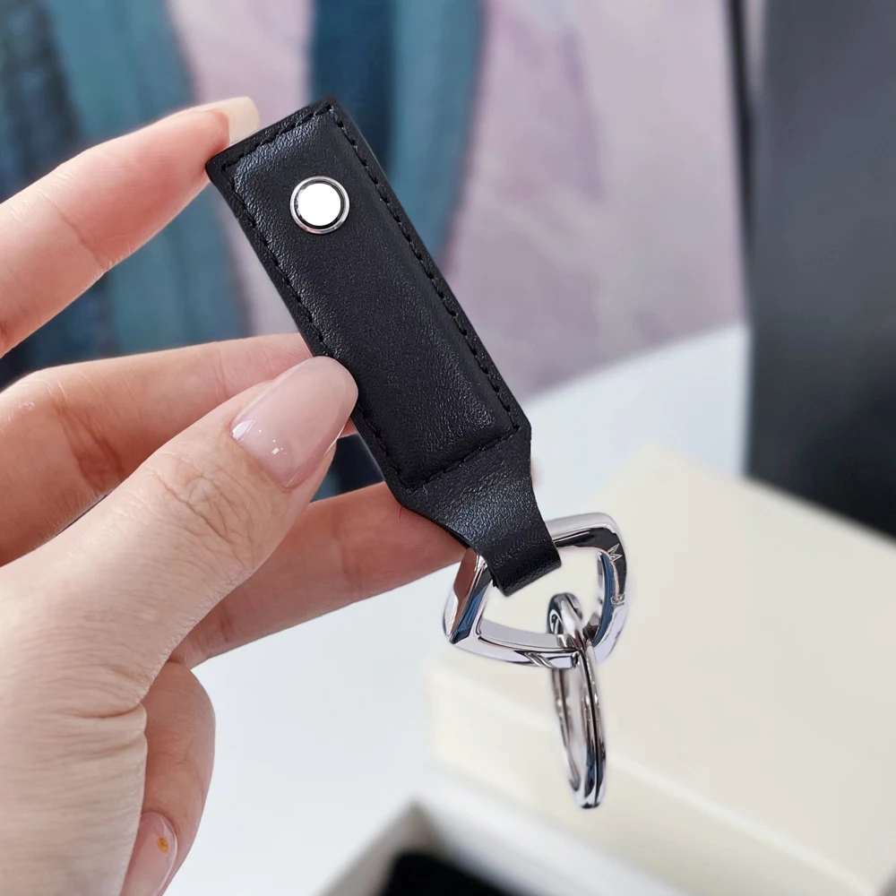 PJS Luxury MB Car Key Chain Square Black Leather 316 Stainless Steel Round & Irregular Shape Ring Classic Keychain With Box Set