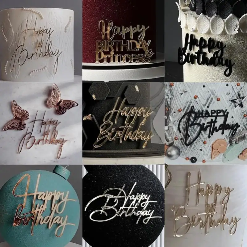 Golden Happy Birthday Acrilico Happy Birthday Cake Topper Butterfly Birthday Cake Topper Per Decorazioni Per Torte Per Feste Di Compleanno Per Bambini