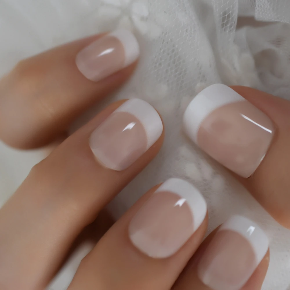 Oval Acrylic French Nail Kit - Medium Length Grace Oval Fake Nails with 24 Tips