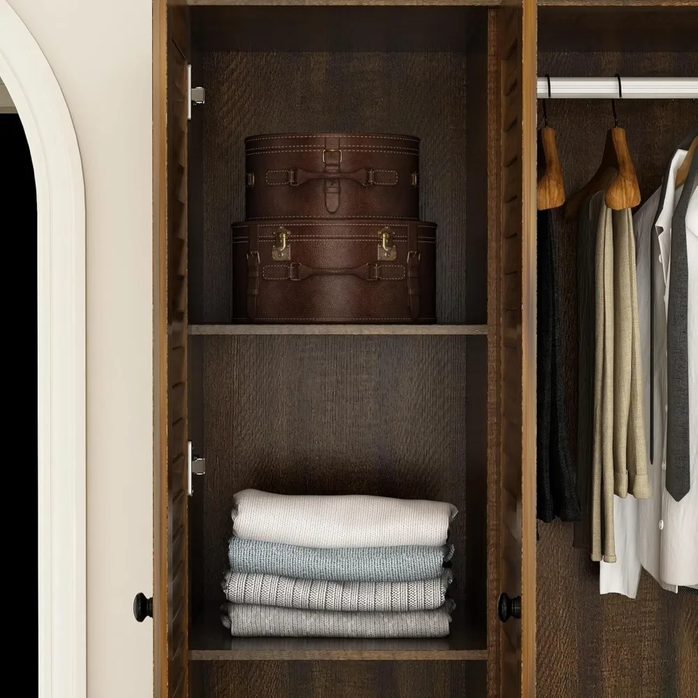 Multi-Tier Shelves, 5 Drawers, Hanging Rod & 4 Louver Doors, Wooden for, Wardrobes 5