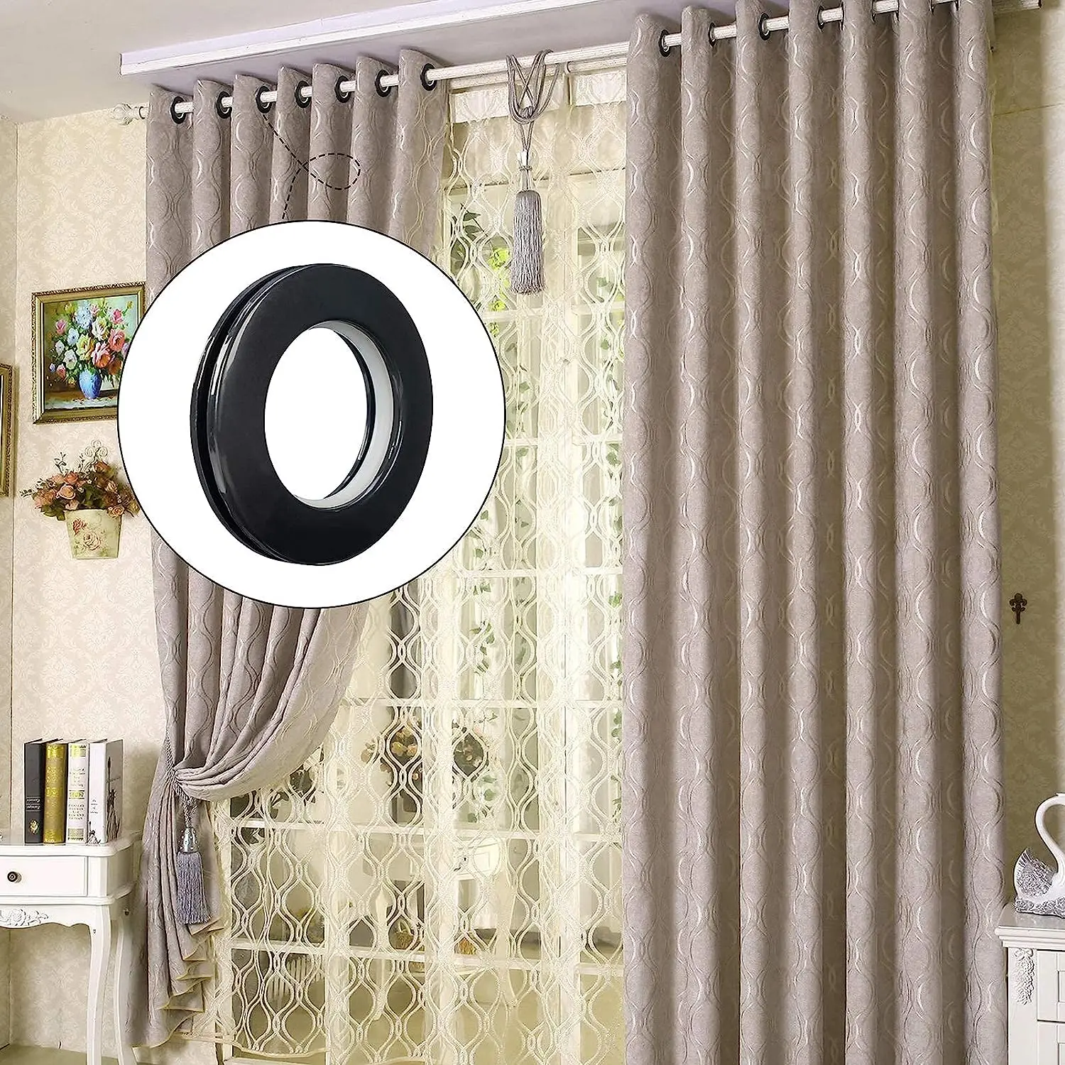 Black Plastic Curtain Grommets Inner Diameter 40mm Silencer Sliding Low Noise Curtain Rings Window Hanging 30 Pack curtain grommets