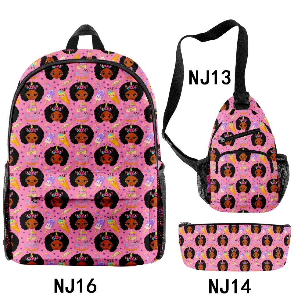 Popular Fashion African Girls 3D Print 3pcs/Set pupil School Bags Trendy Travel Laptop Backpack Chest Bag Pencil Case