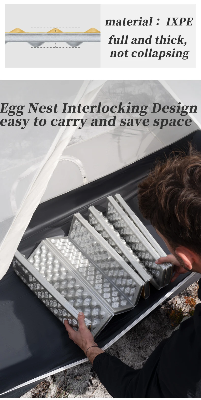 Naturehike R 3,0 IXPE Ei Nest Matte Hohe R Wert Aluminium Film Feuchtigkeit-beständig Matte Wandern Camping Matte Klapp Schaum schlafen Pad – Detail 9