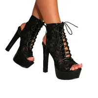 Sandales sexy pour femmes, à lacets ajourés, bout ouvert, plateforme, talons hauts épais, style bottines, été 2026, grandes tailles 5