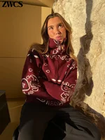 Cardigan tricoté à col montant et fermeture éclair pour femme, pull décontracté imprimé à manches longues, nouvelle mode printemps 2026 1