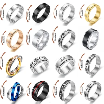 Anelli per coppia Fidget Spinner antistress Ansia Ruota liberamente Gioielli per uomo Donna Anello per nocche in acciaio inossidabile Bague da sposa