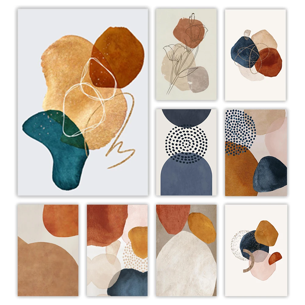 

Scandinavian Lines Circular Pattern Wall Art Posters Street Graffiti Home Living Room Bedroom Orange Decorative Canvas Painting