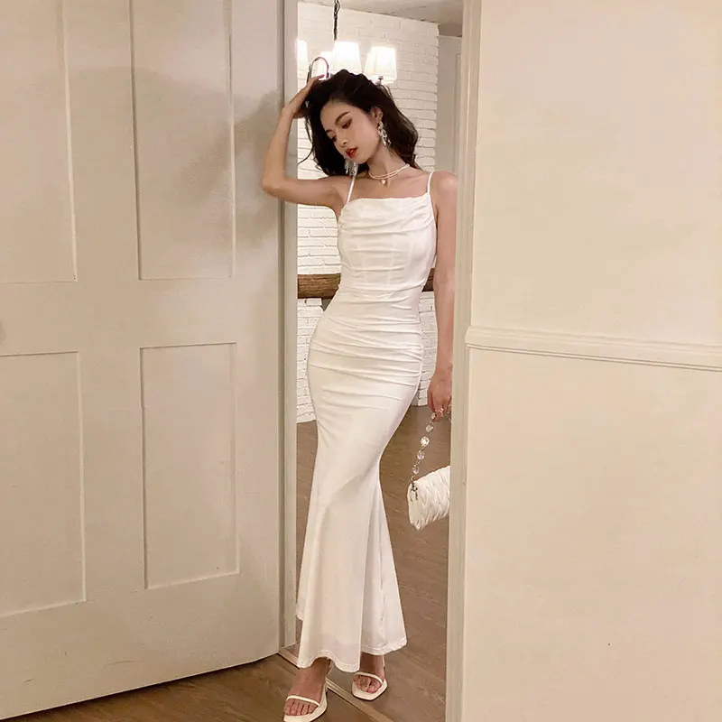 

Women's Elegant Sexy Fitted Mermaid Dresses Summer New Fashion Sling Evening Party Prom Korean Solid Color Long Tank Dresses